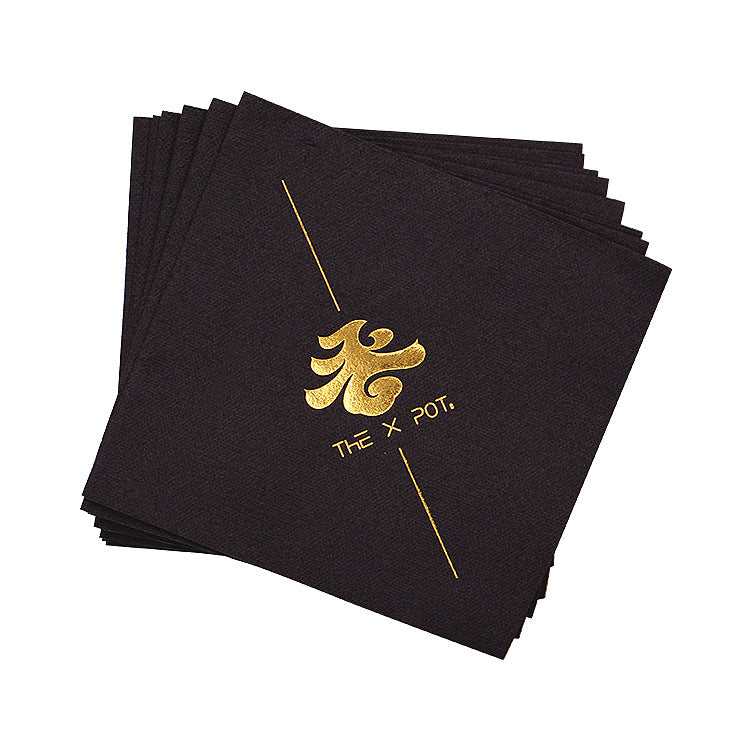 Custom 25x25 Black Foil Stamped Napkins – Personalized Logo Imprinted Disposable Cocktail Napkins for Hotel, Restaurant, Party, Bar & Coffee Shop